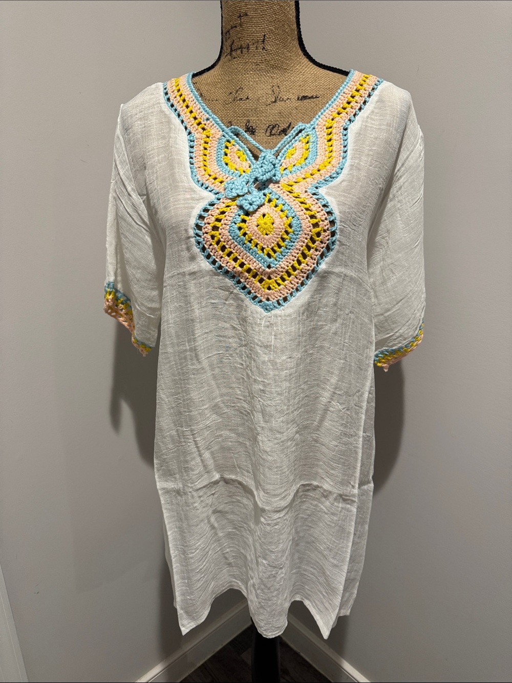 NWT Mod Gal White Crochet-Trim Dress, Shirt Cover Up